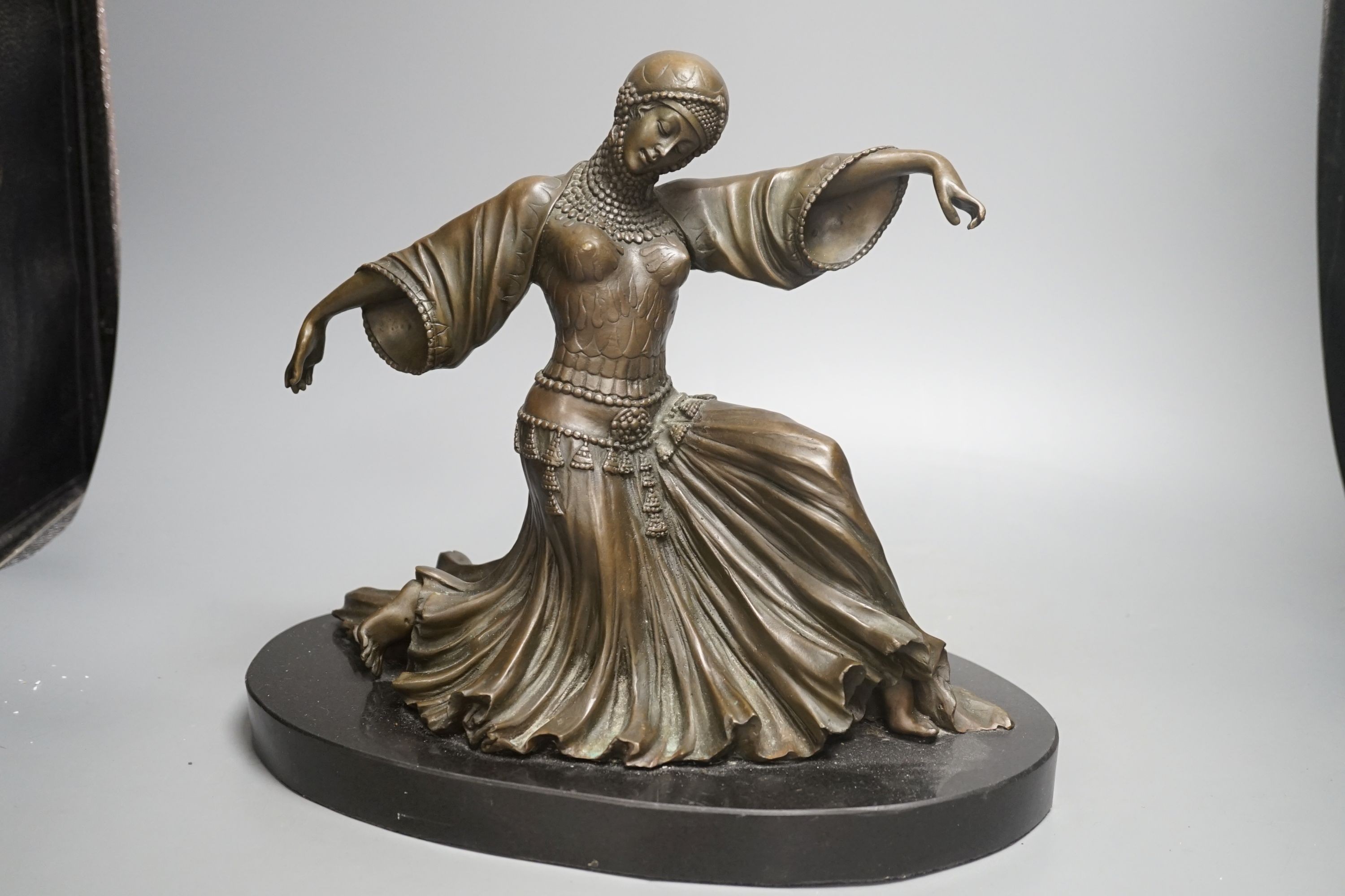 After Chiparus, a bronze figure of a ballet dancer, 29 cms high.